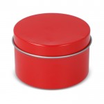 Vela de cera vegetal en tarro monocromático de acero reciclado circular color rojo