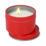 Vela de cera vegetal en tarro monocromático de acero reciclado circular color rojo segunda vista