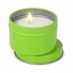 Vela de cera vegetal en tarro monocromático de acero reciclado circular color verde lima segunda vista