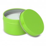 Vela de cera vegetal en tarro monocromático de acero reciclado circular color verde lima tercera vista