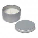 Vela de cera vegetal en tarro de acero reciclado circular color plateado quinta vista