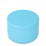 Vela de cera vegetal en tarro de acero reciclado circular color azul claro