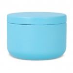 Vela de cera vegetal en tarro de acero reciclado circular color azul claro cuarta vista