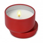 Vela de cera vegetal en tarro de acero reciclado circular color rojo segunda vista