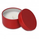 Vela de cera vegetal en tarro de acero reciclado circular color rojo tercera vista