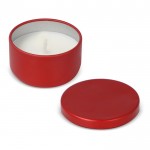 Vela de cera vegetal en tarro de acero reciclado circular color rojo quinta vista
