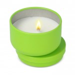 Vela de cera vegetal en tarro de acero reciclado circular color verde lima segunda vista