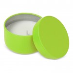 Vela de cera vegetal en tarro de acero reciclado circular color verde lima tercera vista