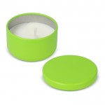 Vela de cera vegetal en tarro de acero reciclado circular color verde lima quinta vista