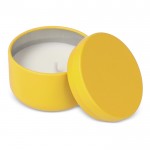 Vela de cera vegetal en tarro de acero reciclado circular color amarillo tercera vista