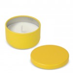 Vela de cera vegetal en tarro de acero reciclado circular color amarillo quinta vista