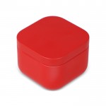 Vela de cera vegetal con aroma a vainilla en tarro de metal cuadrado color rojo