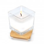 Vela de cera vegetal en tarro de cristal con tapa de bambú color blanco segunda vista