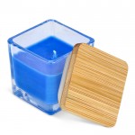 Vela de cera vegetal en tarro de cristal con tapa de bambú color azul tercera vista