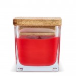 Vela de cera vegetal en tarro de cristal con tapa de bambú color rojo quinta vista