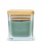 Vela de cera vegetal en tarro de cristal con tapa de bambú color verde oliva cuarta vista