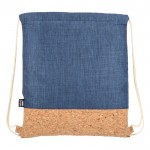 Mochila de cuerdas de RPET con base de corcho y capacidad de 10kg color azul oscuro cuarta vista