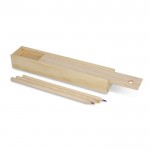 Caja deslizante de madera personalizable con 12 lápices de colores color natural