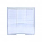 Cubo de notas de 800 hojas lisas FSC en caja con compartimientos color transparente tercera vista