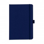 Libreta de RPET de tapa dura y porta bolígrafo con correa elástica A5 color azul oscuro segunda vista