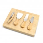 Set en caja de bambú personalizable con utensilios para queso y vino color natural segunda vista
