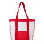 Bolsa de malla para la playa con colores y bolsillo frontal color rojo tercera vista