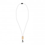 Lanyard de RPET en colores  con detalle de bambú para personalizar color blanco