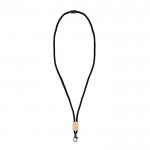 Lanyard de RPET en colores  con detalle de bambú para personalizar color blanco
