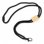 Lanyard de RPET en colores  con detalle de bambú para personalizar color blanco tercera vista
