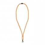 Lanyard de RPET en colores  con detalle de bambú para personalizar color blanco