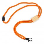 Lanyard de RPET en colores  con detalle de bambú para personalizar color blanco tercera vista