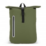 Mochila rolltop de RPET con pequeña cremallera frontal 20L color verde oliva segunda vista