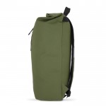 Mochila rolltop de RPET con pequeña cremallera frontal 20L color verde oliva cuarta vista