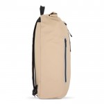 Mochila rolltop de RPET con pequeña cremallera frontal 20L color beige tercera vista