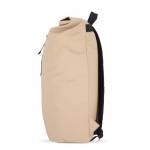 Mochila rolltop de RPET con pequeña cremallera frontal 20L color beige cuarta vista