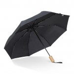 Paraguas plegable de RPET con mango de madera Ø94 color negro segunda vista