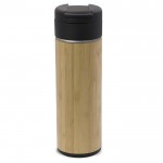 Botella de doble pared con acabado de bambú y tapa abatible 400ml color madera