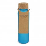 Botella de vidrio reciclado esmerilado con tapón de corcho 500ml color azul