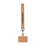 Lanyard muñequera para smartphone hecha de corcho y mosquetón negro vista principal