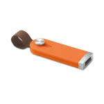 Pendrive retráctil con asa de piel color naranja