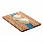 Tabla de cortar de madera de acacia con detalle azul de resina epoxi color madera segunda vista
