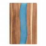 Tabla de cortar de madera de acacia con detalle azul de resina epoxi color madera quinta vista
