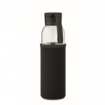 Botella de cristal reciclado con funda color negro