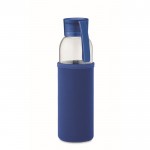 Botella de cristal reciclado con funda color azul real