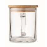 Taza de vidrio reciclado con tapa de bambú 300ml color transparente septima vista