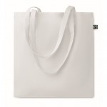 Bolsa de la compra de algodón con asas largas Fairtrade 140 g/m2 color blanco