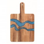 Tabla de servir de madera de acacia con detalle azul de resina epoxi color madera tercera vista