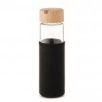 Botella de vidrio antifugas con tapa de soporte para smartphone 600ml color negro