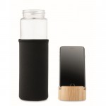 Botella de vidrio antifugas con tapa de soporte para smartphone 600ml color negro tercera vista