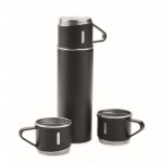 Botella de acero inoxidable antigoteo de 420ml y 3 tazas de 150ml color negro